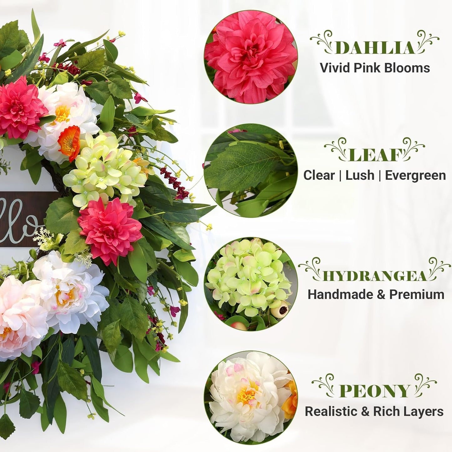 Home Collection Summer Wreath with Hello Sign 24Inch