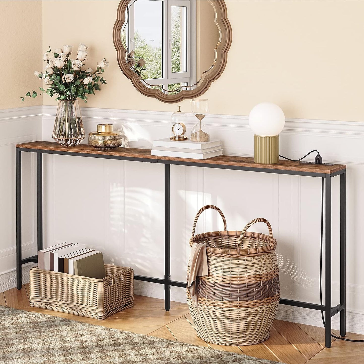 Home Collection Console Table with Power Outlet 70.9"