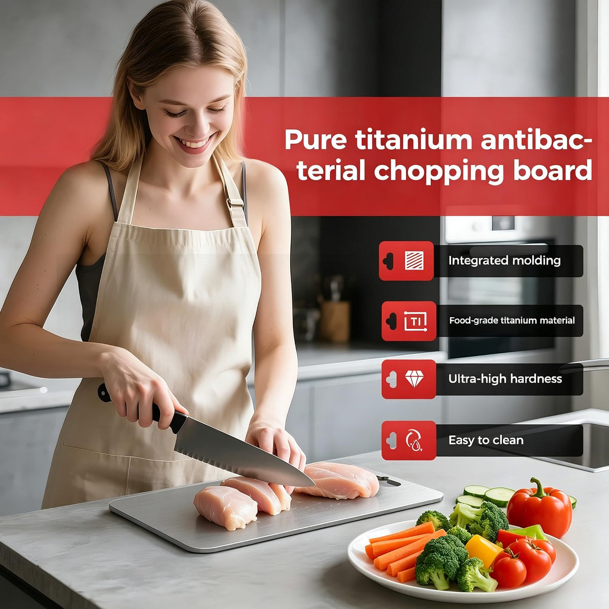 Home Collection Pack of 3 Pure Titanium Cutting Board Set Double-Sided