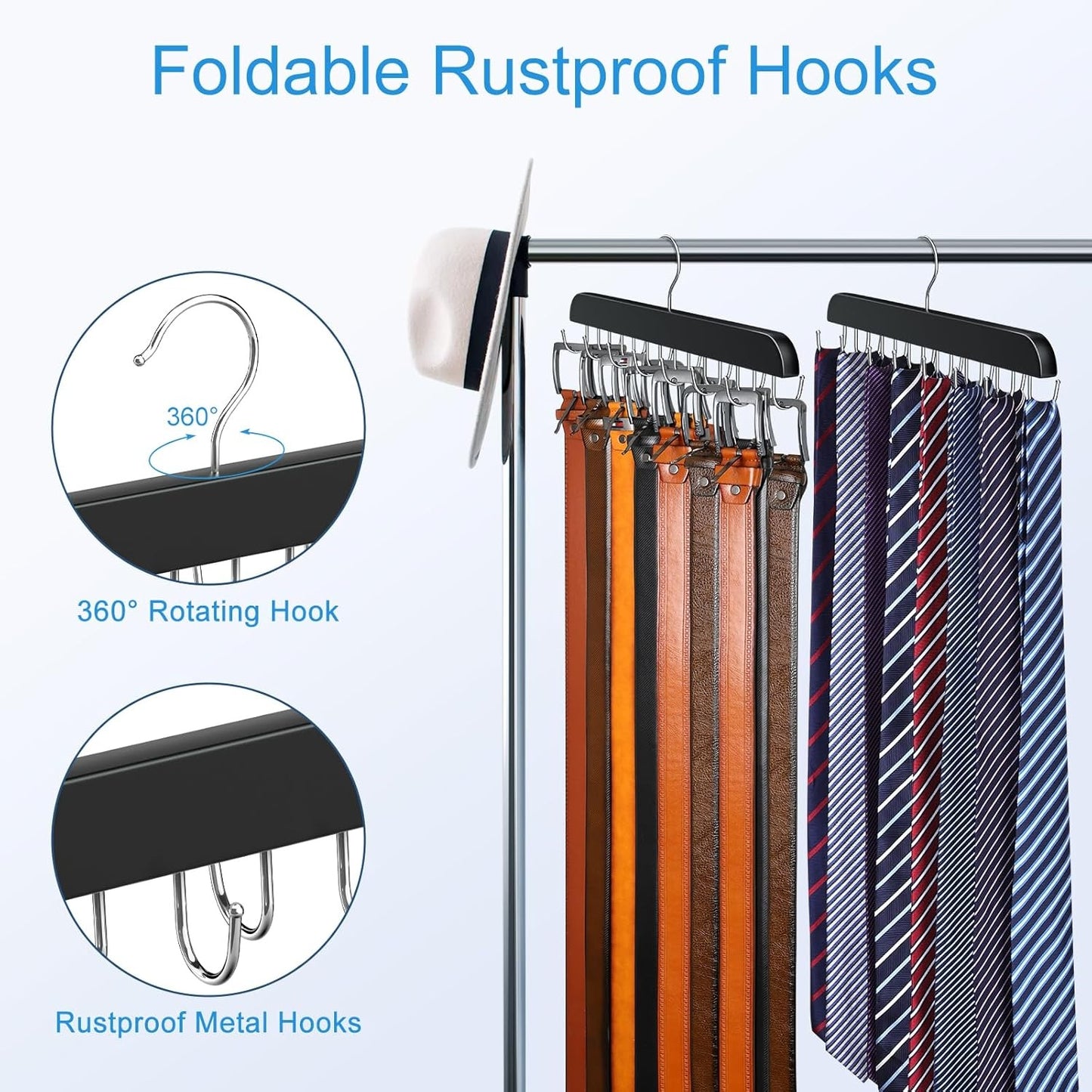 Home Collection Belt Hanger for Closet with 14 Hooks Holds Up to 42 Belts,