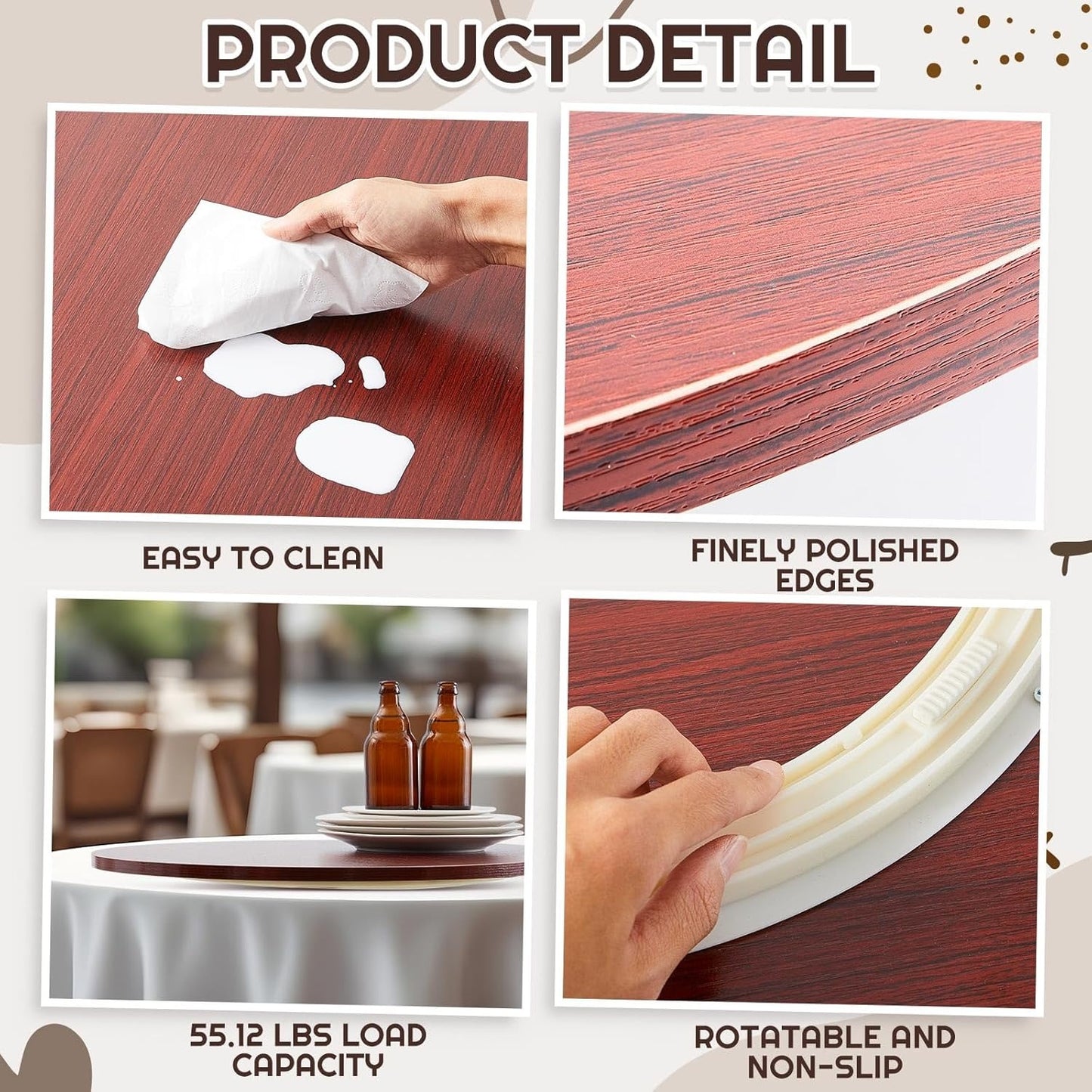 Home Collection Large Walnut Wood Lazy Susan 28"