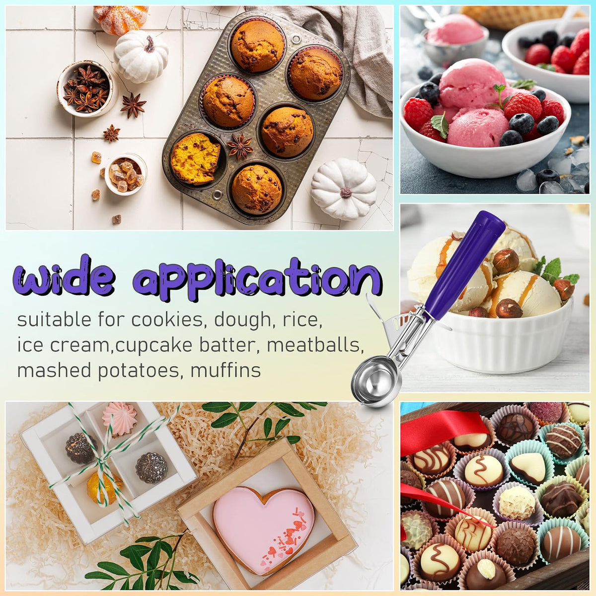 Home Collection Pack of 2 Stainless Steel Ice Cream Scoops with Trigger