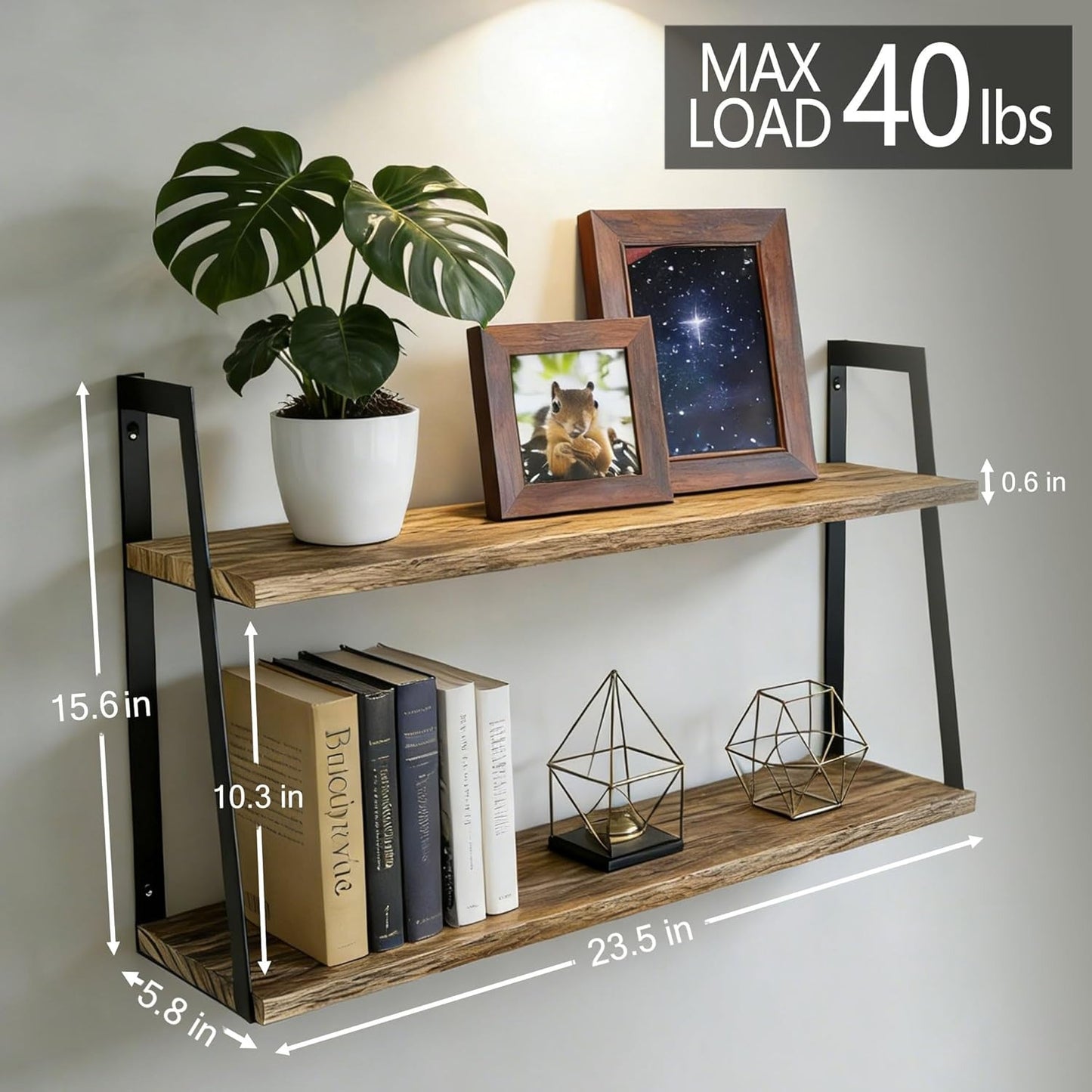 Home Collection 2-Tier Floating Wall Shelves Carbonized Black
