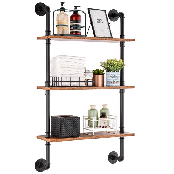 3-Tier Industrial Pipe Wall Shelf