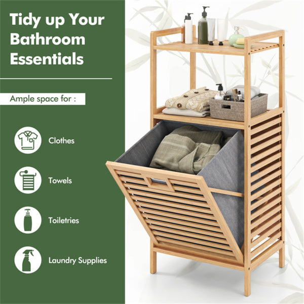 2-Tier Bamboo Tilt-Out Laundry Hamper with Storage Shelves