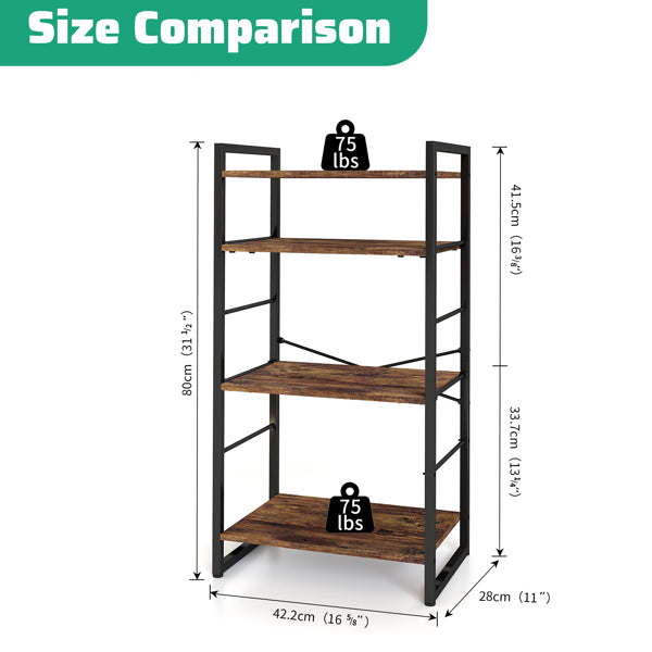 Small 4-Tier Adjustable Bookshelf Metal Bookcase