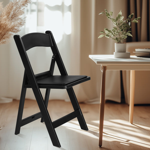 Folding Resin Chair with Padded Seat Black