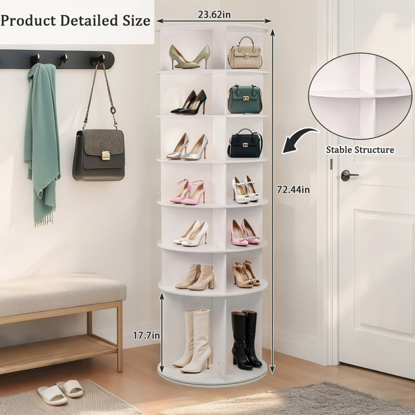 7-Tier Rotating Shoe Rack Tower with High Bottom Design