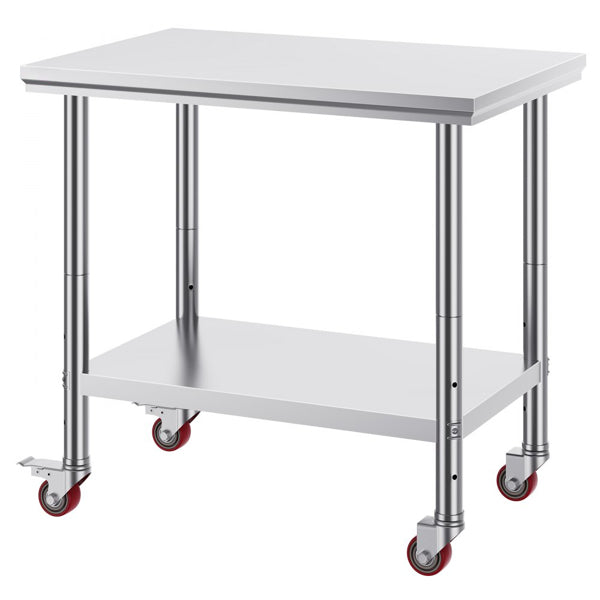 36x24 Inch Stainless Steel Work Table with 4 Wheels