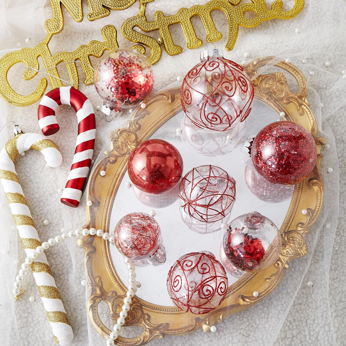 Home Collection Clear Shatterproof Christmas Ball Ornaments Large Plastic Hanging Baubles with Decorative Fillings
