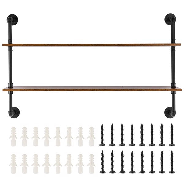 2-Tier Industrial Pipe Wall Shelf