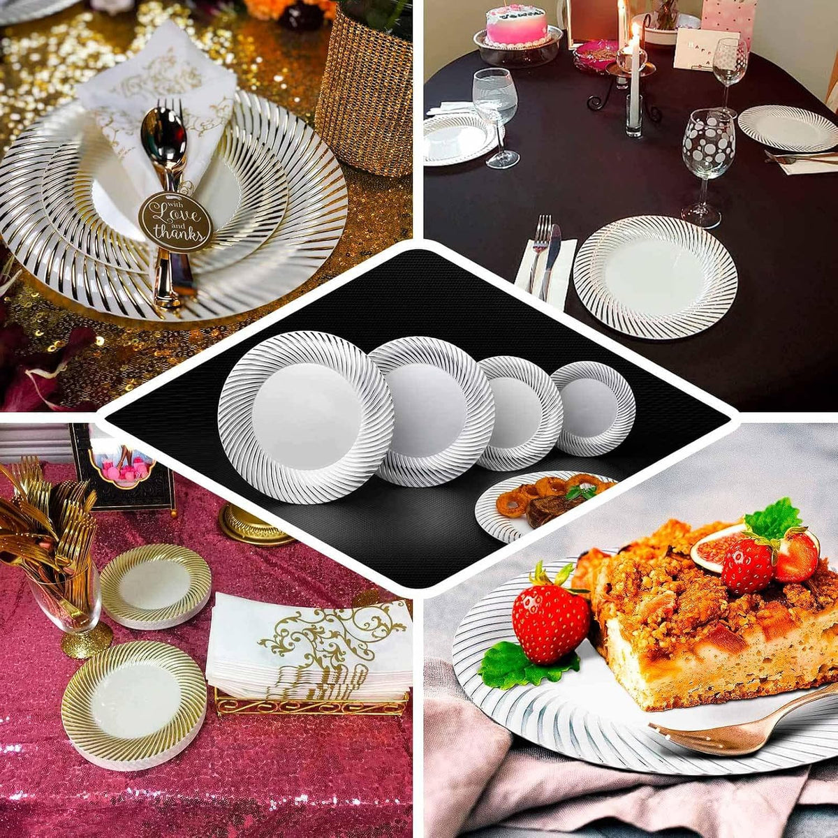 Home Collection Pack of 10 Round Plastic Salad and Dinner Plates with Swirl Rim 7"