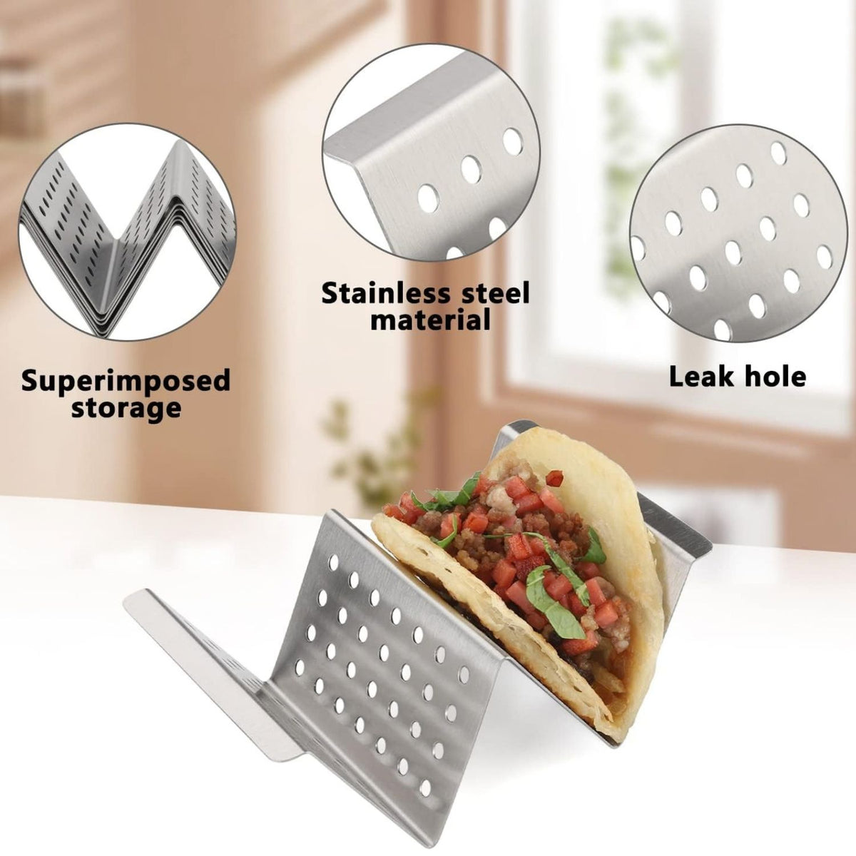 Home Collection Stainless Steel Taco Holder Stand for 2 Soft or Hard Shell Tacos