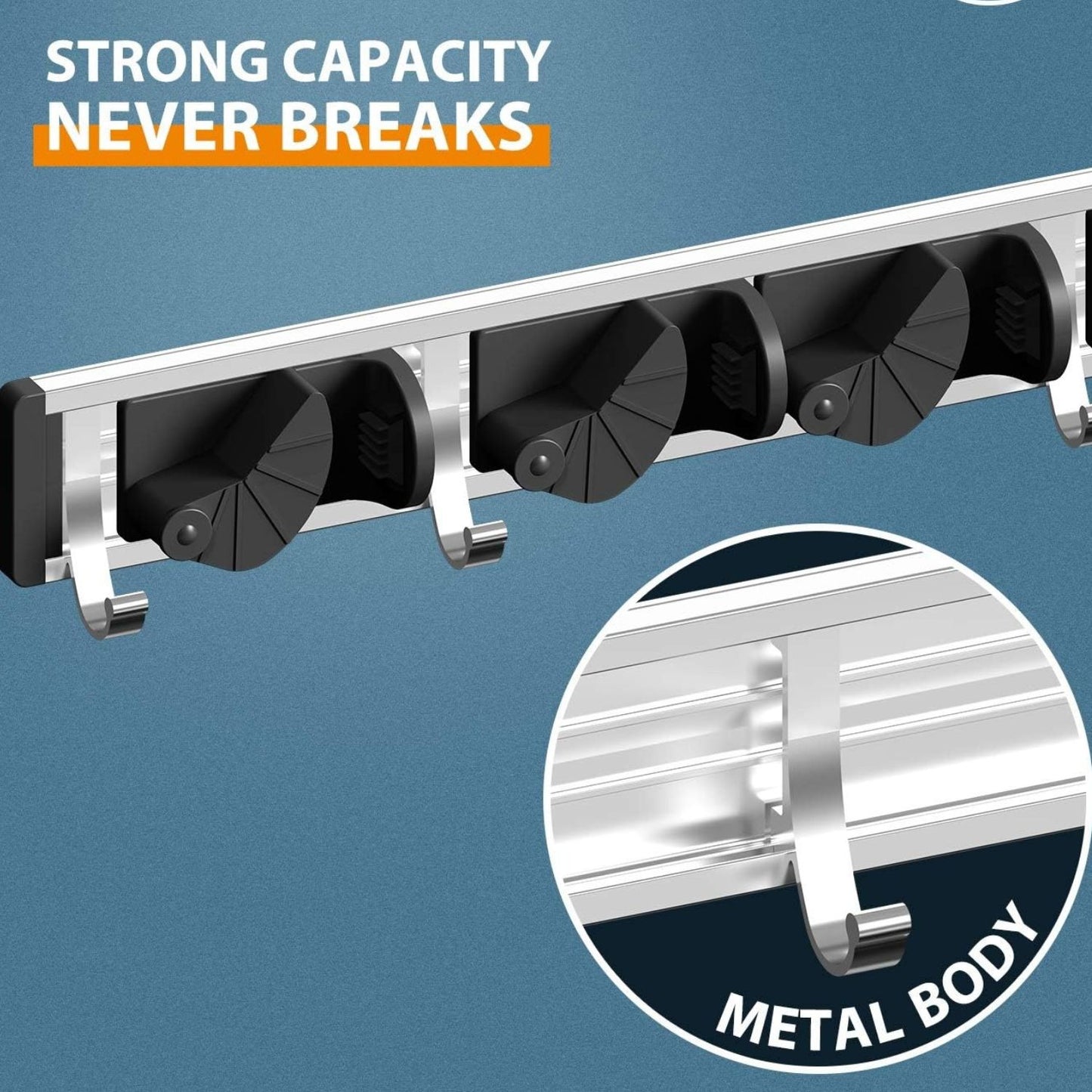Home Collection Mop Broom Holder Wall Mount Metal Organizer Rack
