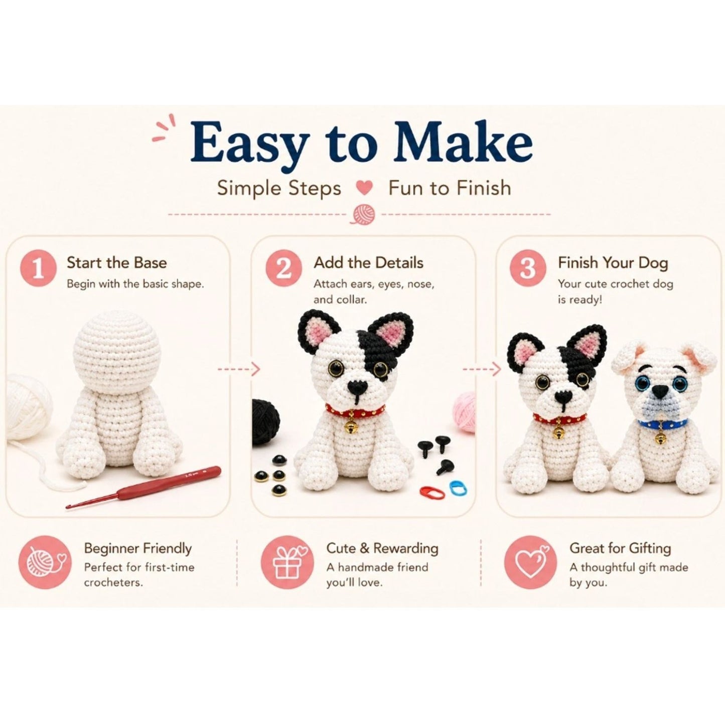 Home Collection Pack of 2 Bulldog Crochet Kit for Beginners