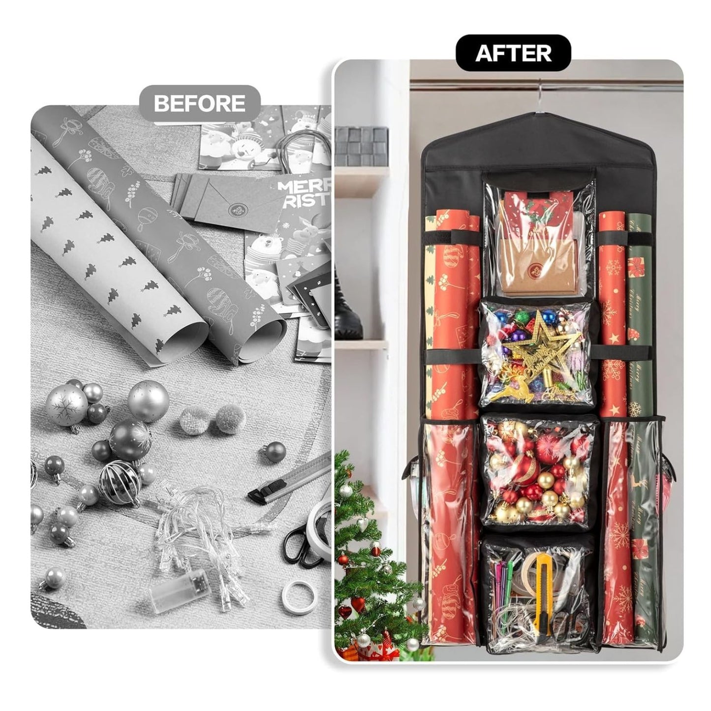 Home Collection Double-Sided Christmas Wrapping Paper Organizer Storage