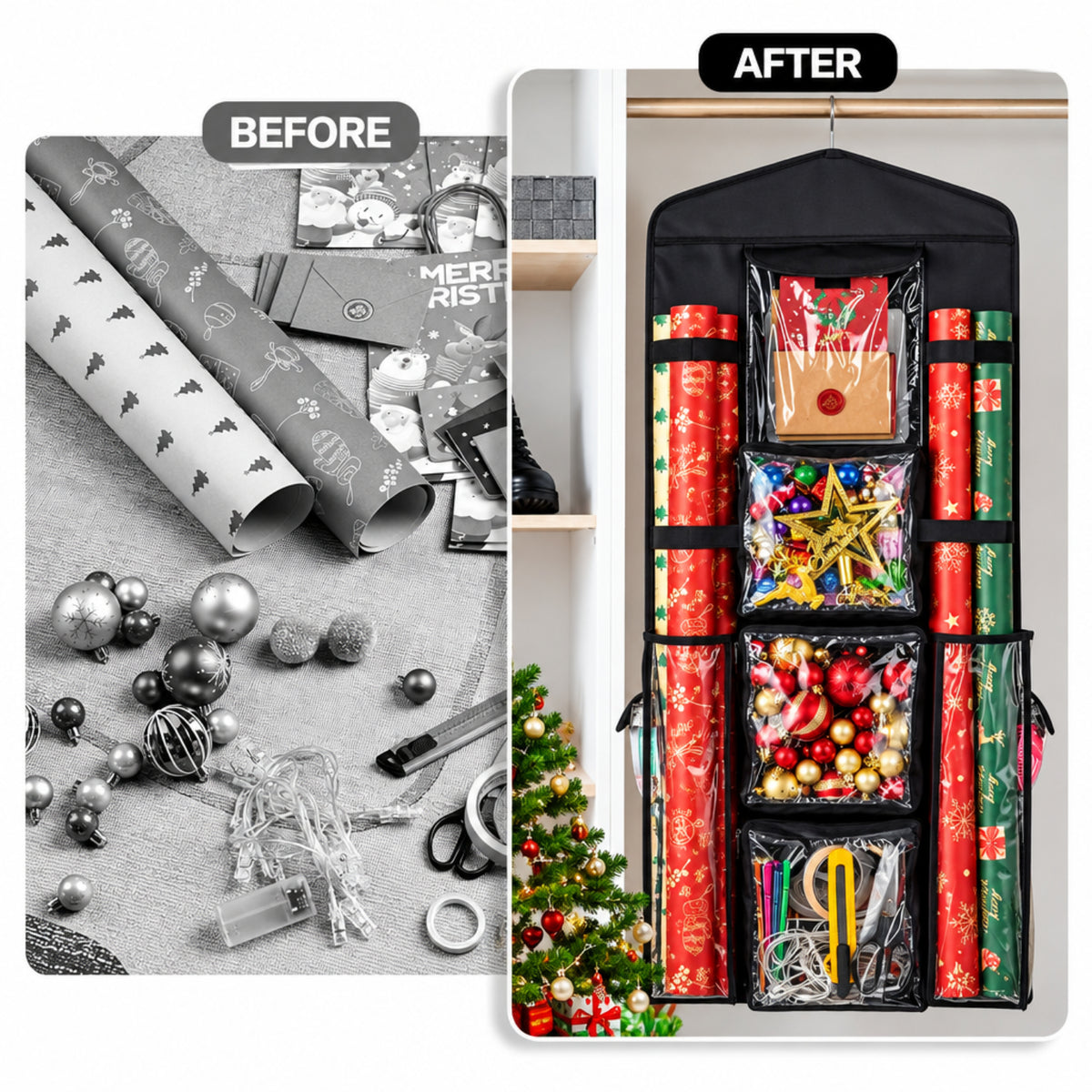 Home Collection Double-Sided Christmas Wrapping Paper Organizer Storage