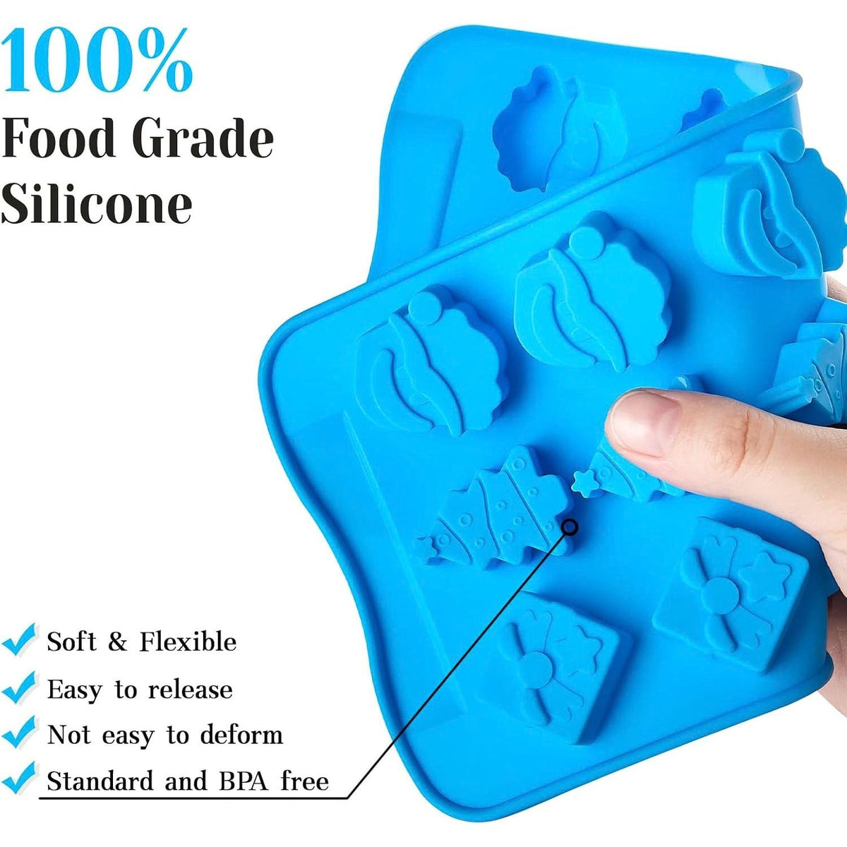 Home Collection Pack of 6 Christmas Silicone Molds for Chocolate Candy Gummies and Wax Melts