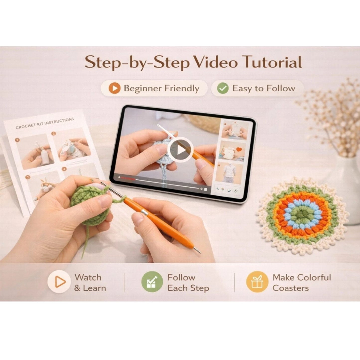 Home Collection Coaster Flower Pot Crochet Kit for Beginners