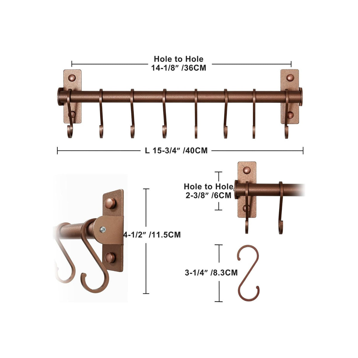 Home Collection Wall Mounted Kitchen Utensil Rail with 8 Hanging Hooks
