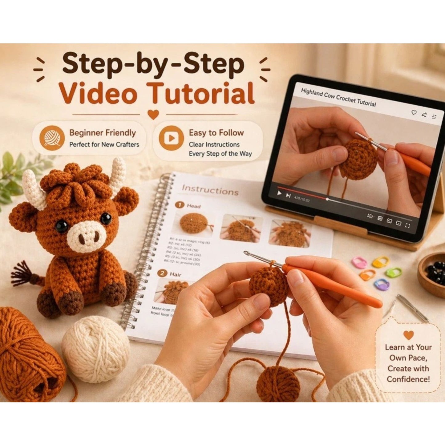 Home Collection Pack of 2 Highland Cow Crochet Kit for Beginners