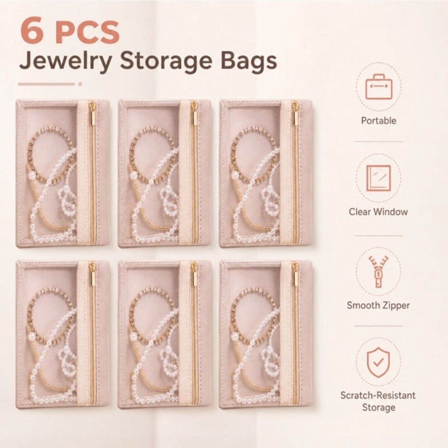 Home Collection Pack of 6 Jewelry Organizer Pouch