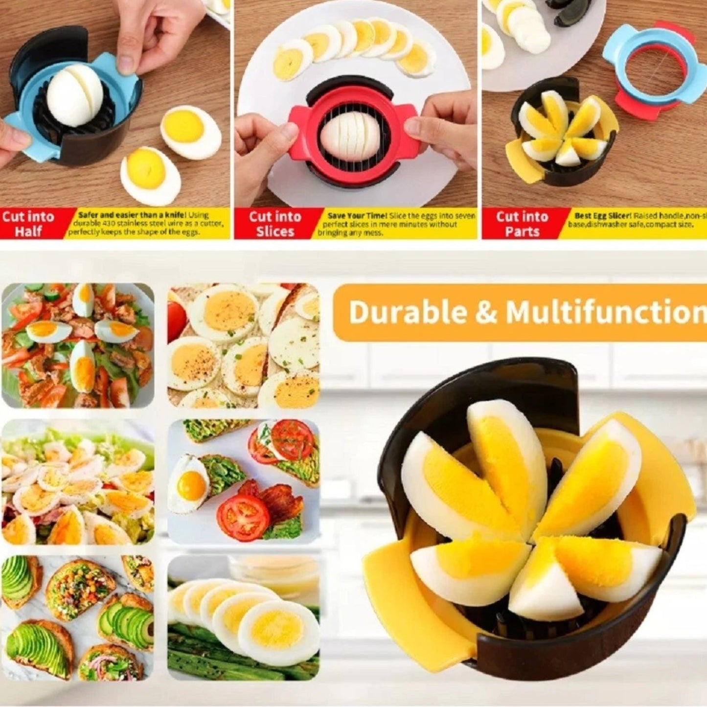 Home Collection 3 in 1 Egg Slicer Cutter and Strawberry Divider Kitchen Tool
