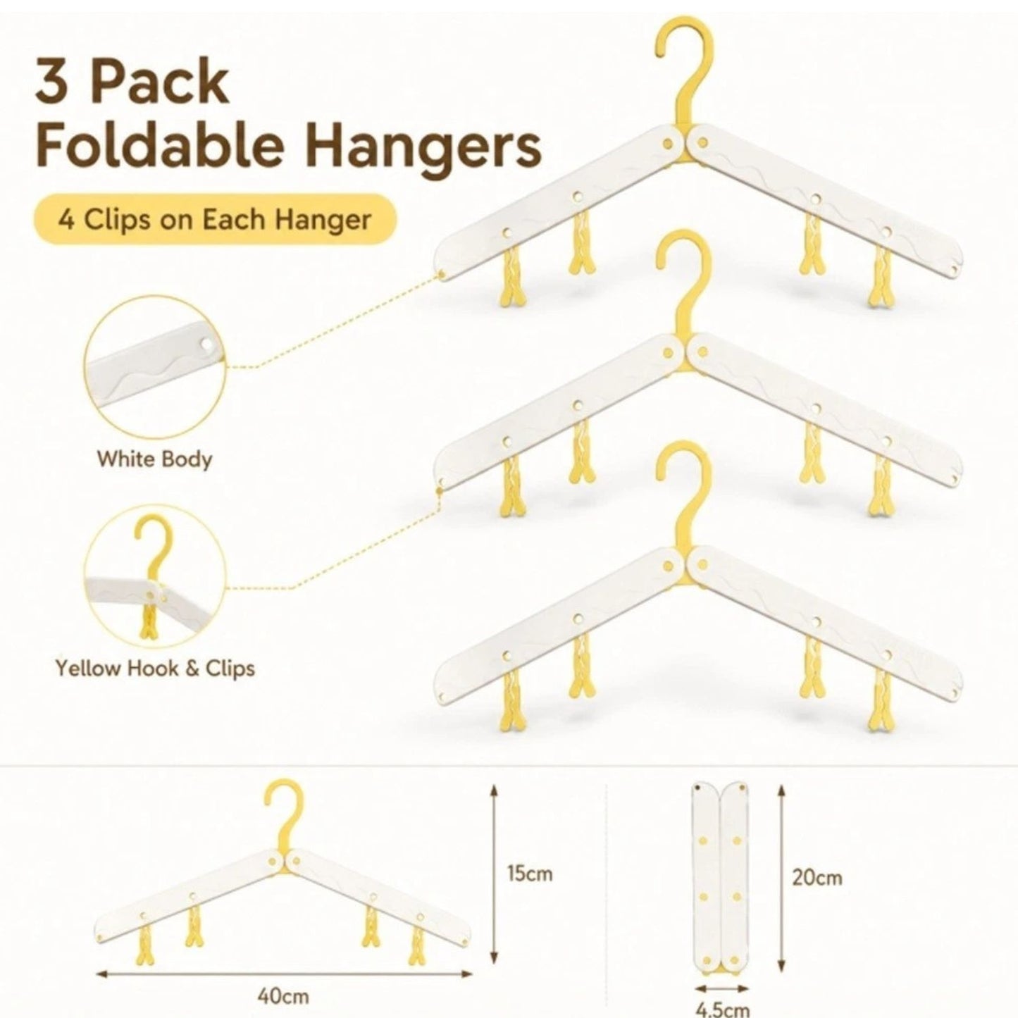 Home Collection Pack of 3 Foldable Travel Hangers Collapsible Space Saving Suitcase