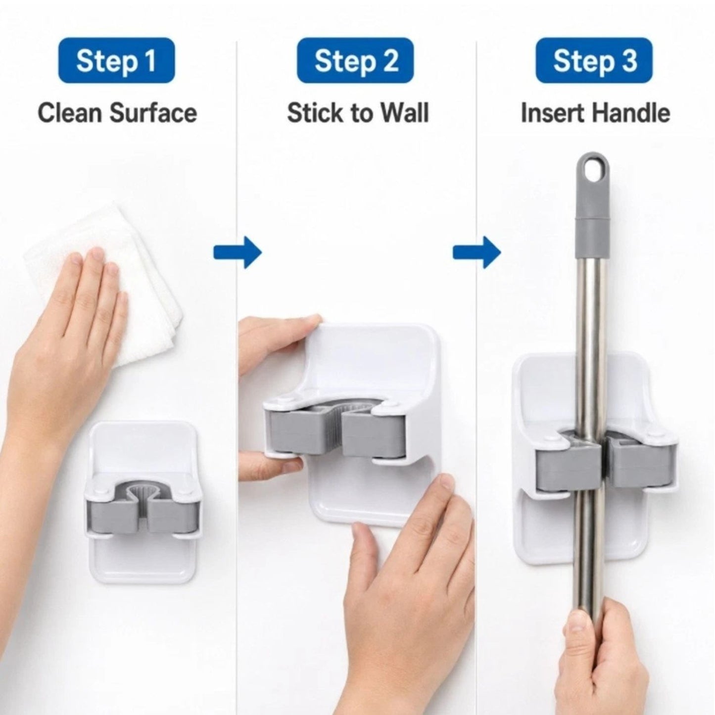 Home Collection Pack of 4 Broom Mop Holder Wall Mount