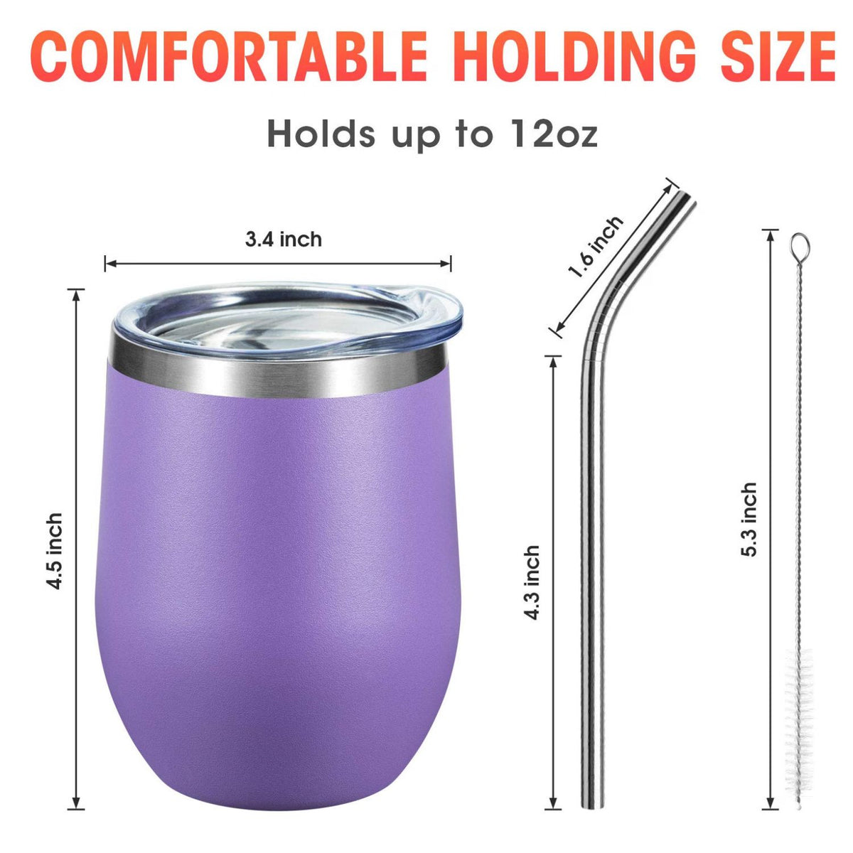 Home Collection Pack of 4 12 oz Stainless Steel Wine Tumblers with Lids & Straws