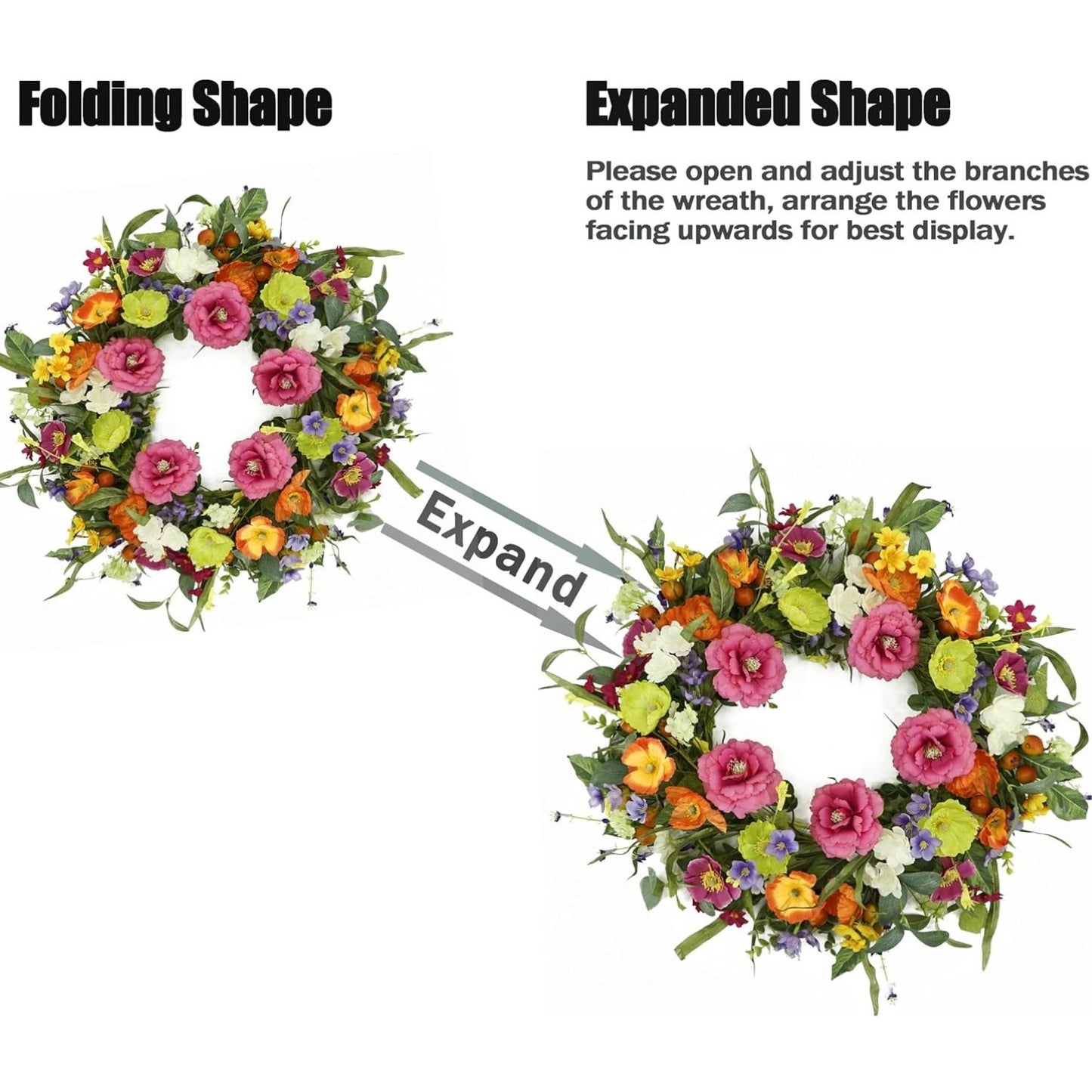 Home Collection Artificial Peony Spring and Summer Wreath 22 Inch