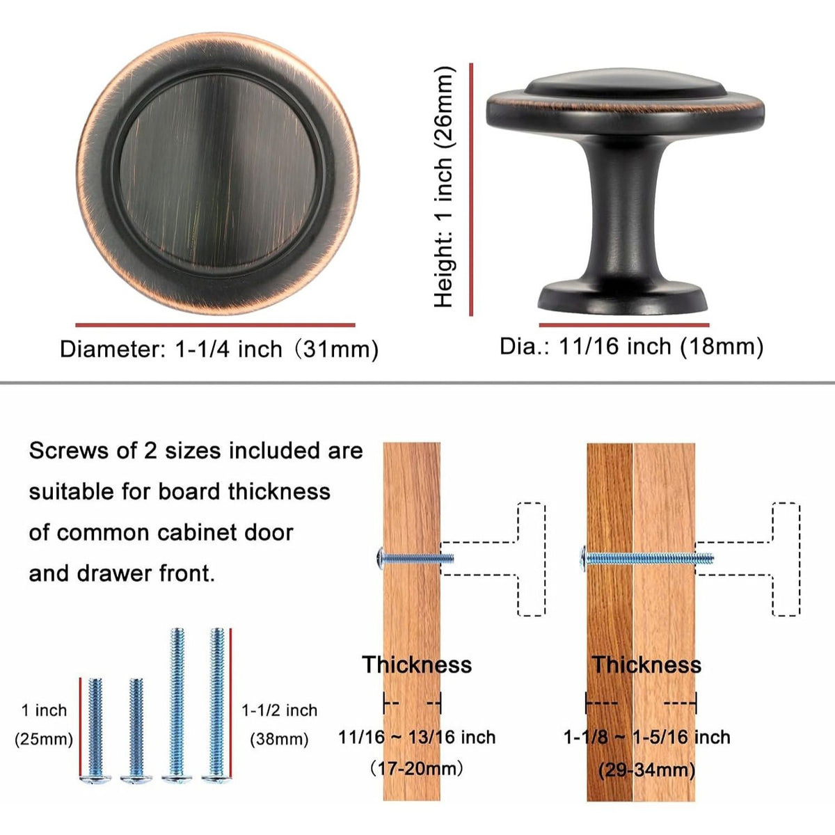 Home Collection Pack of 10 Round Cabinet Knobs Single-Hole Drawer Pulls for Kitchen