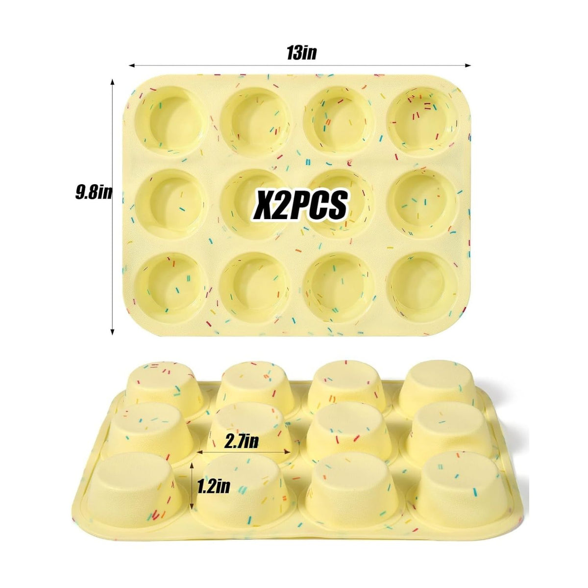 Home Collection Pack of 2 12-Cavity Silicone Egg Bite and Muffin Molds Nonstick Cupcake Baking Pans