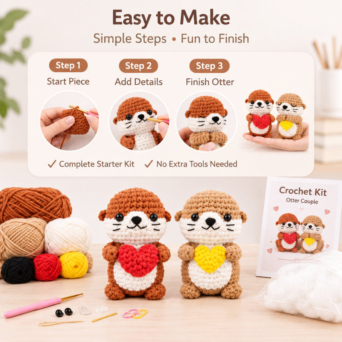 Home Collection Pack of 2 Otter Crochet Kit for Beginners