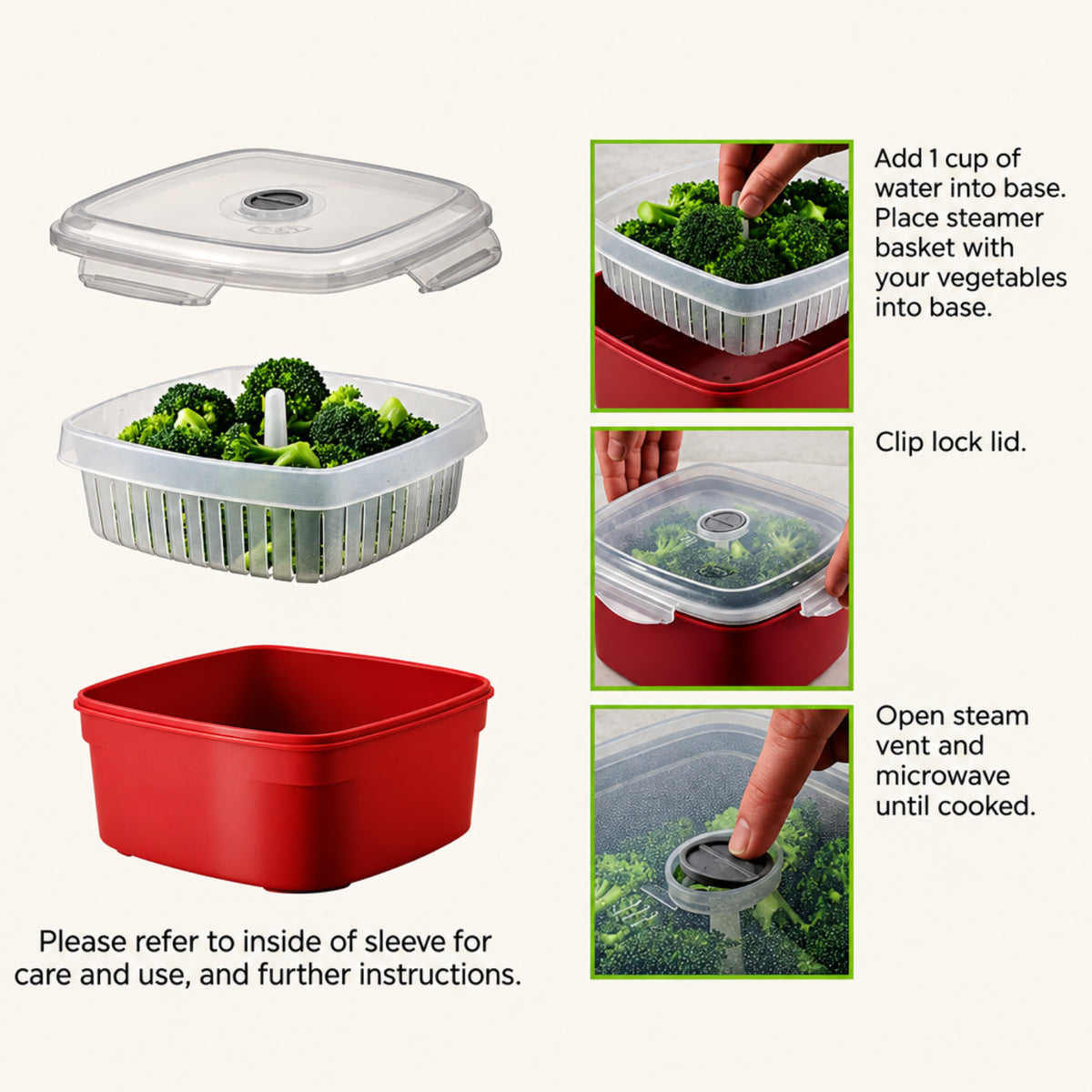 Home Collection Microwave Vegetable Steamer Cooker Red