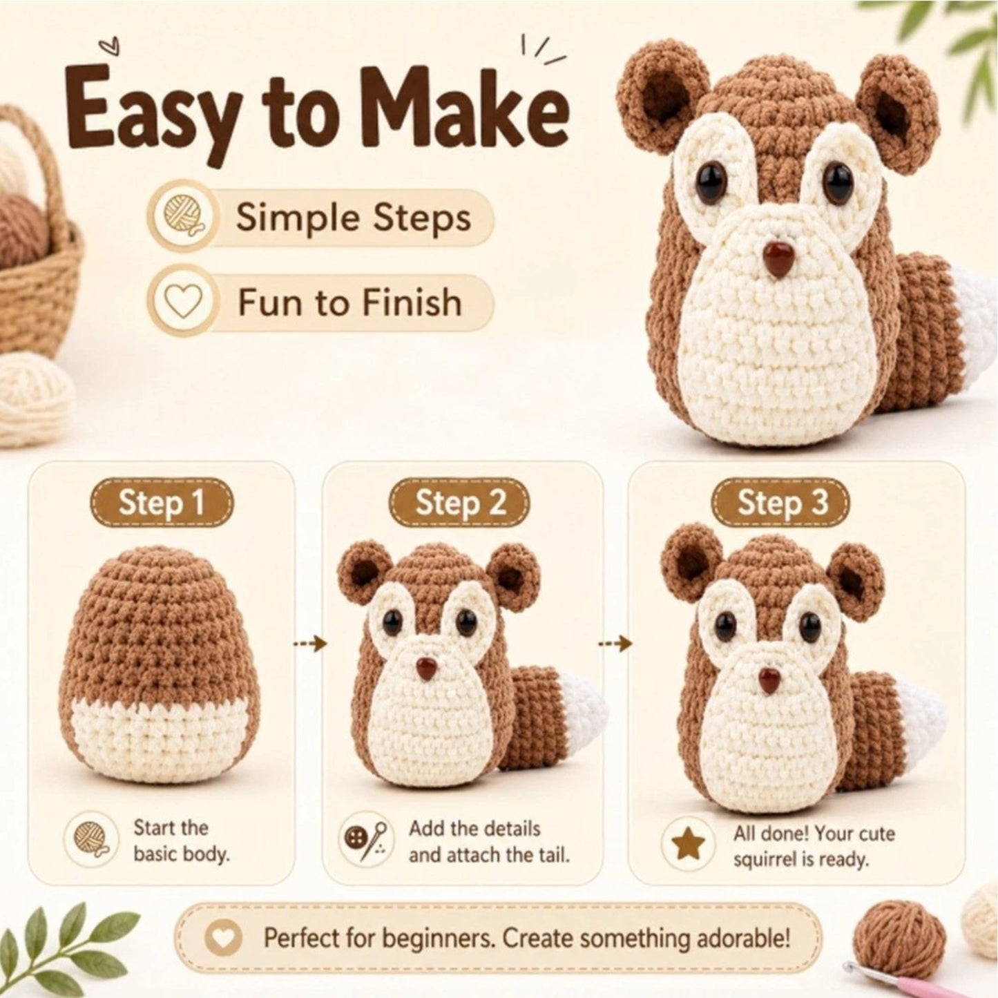 Home Collection Squirrel Crochet Kit for Beginners