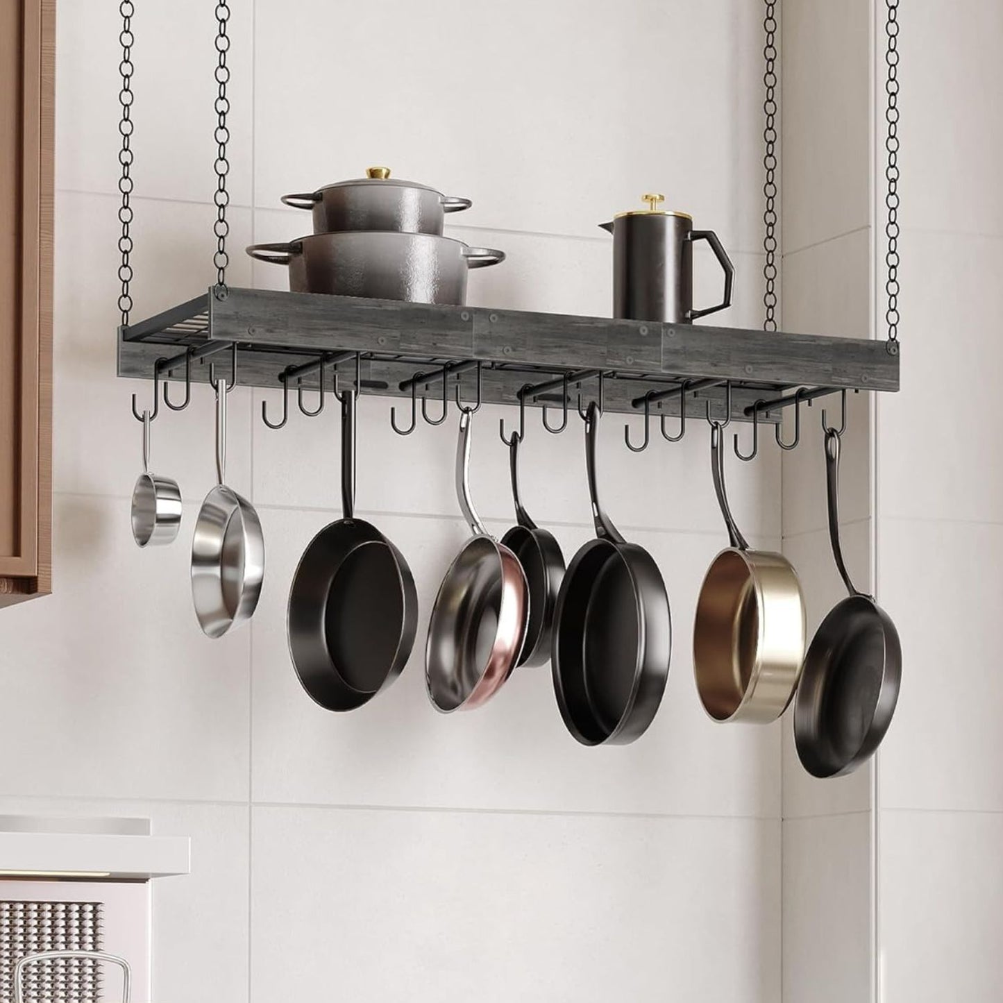 Home Collection Industrial Hanging Pot Rack with Hooks 35.4"