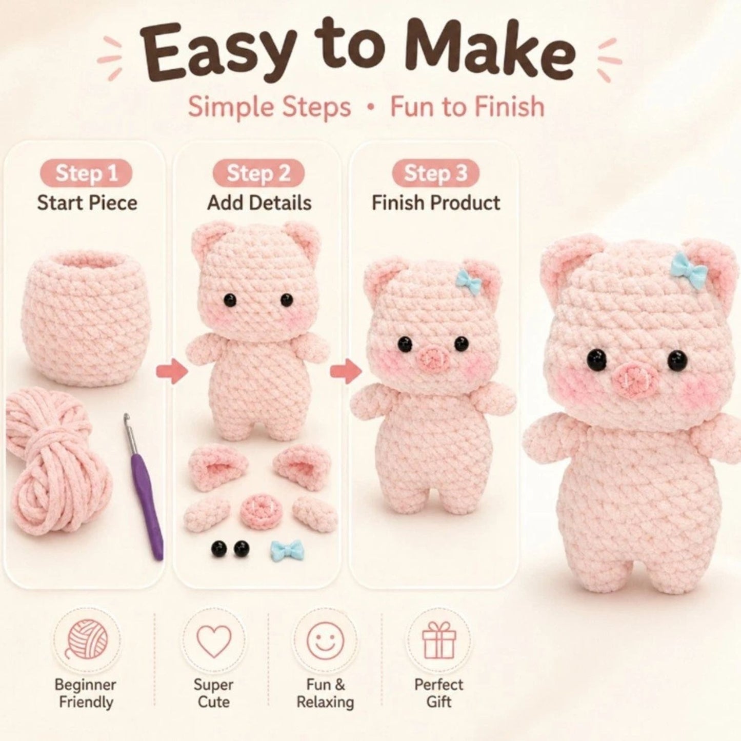 Create an Adorable Pink Pig Amigurumi with This Beginner Crochet Starter Kit