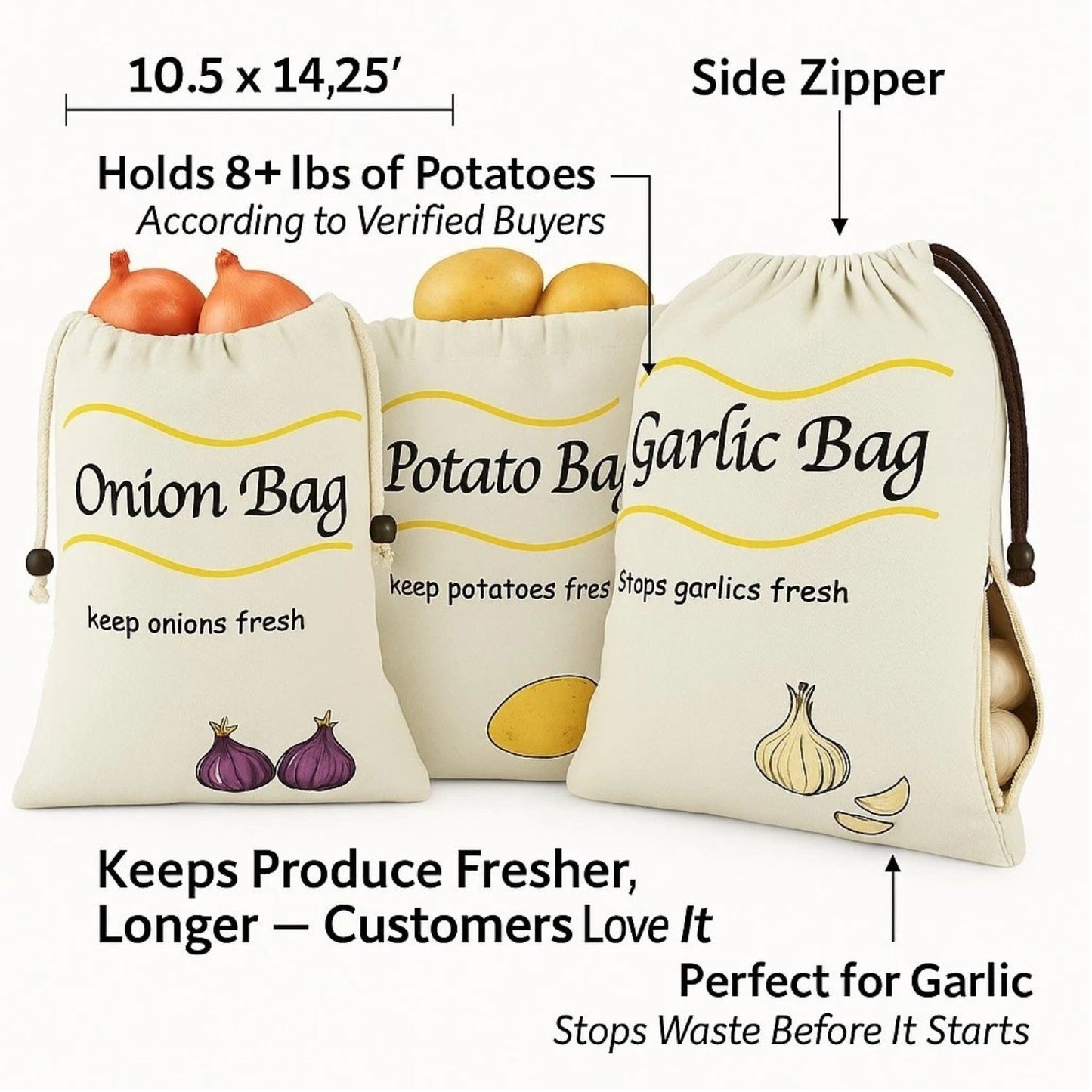 Home Collection 3-Pack Reusable Onion Potato and Garlic Storage Bags