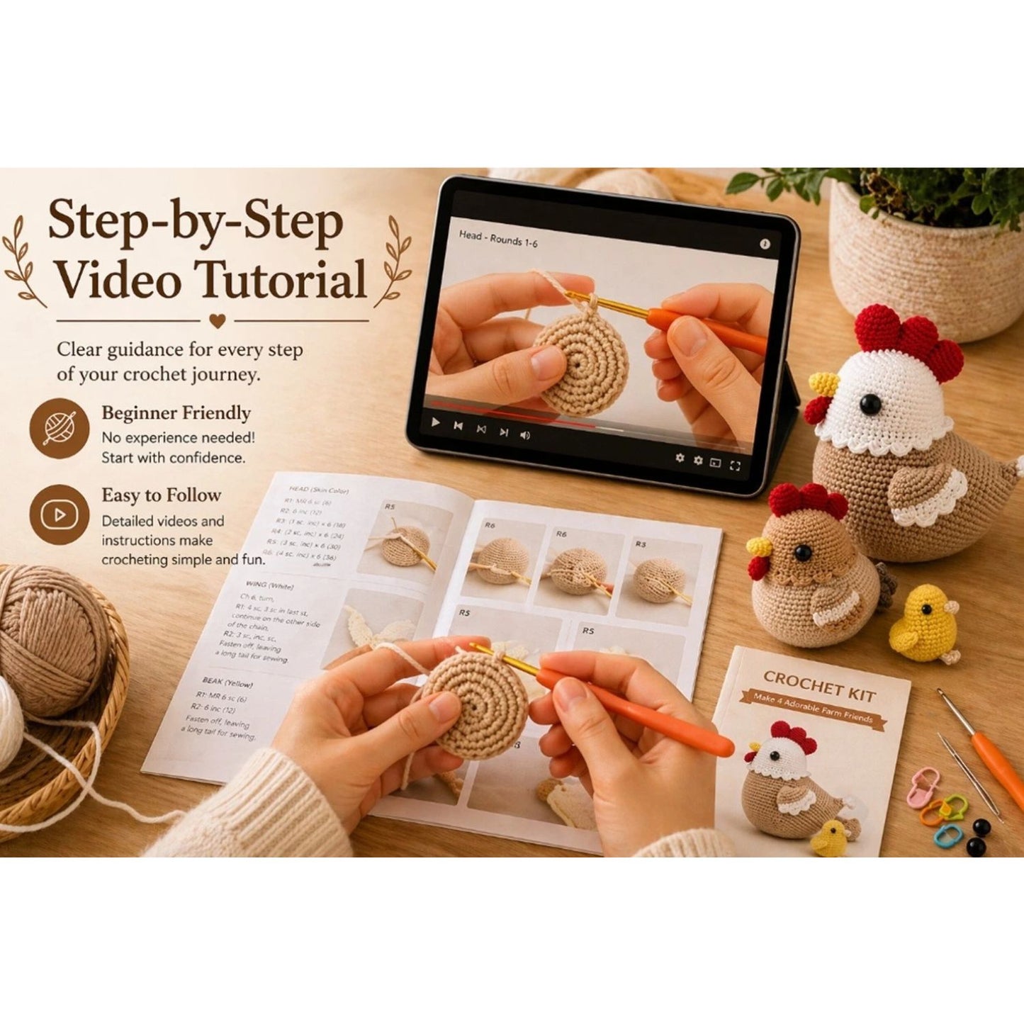 Home Collection Pack of 4 Chicken Family Crochet Kit for Beginners