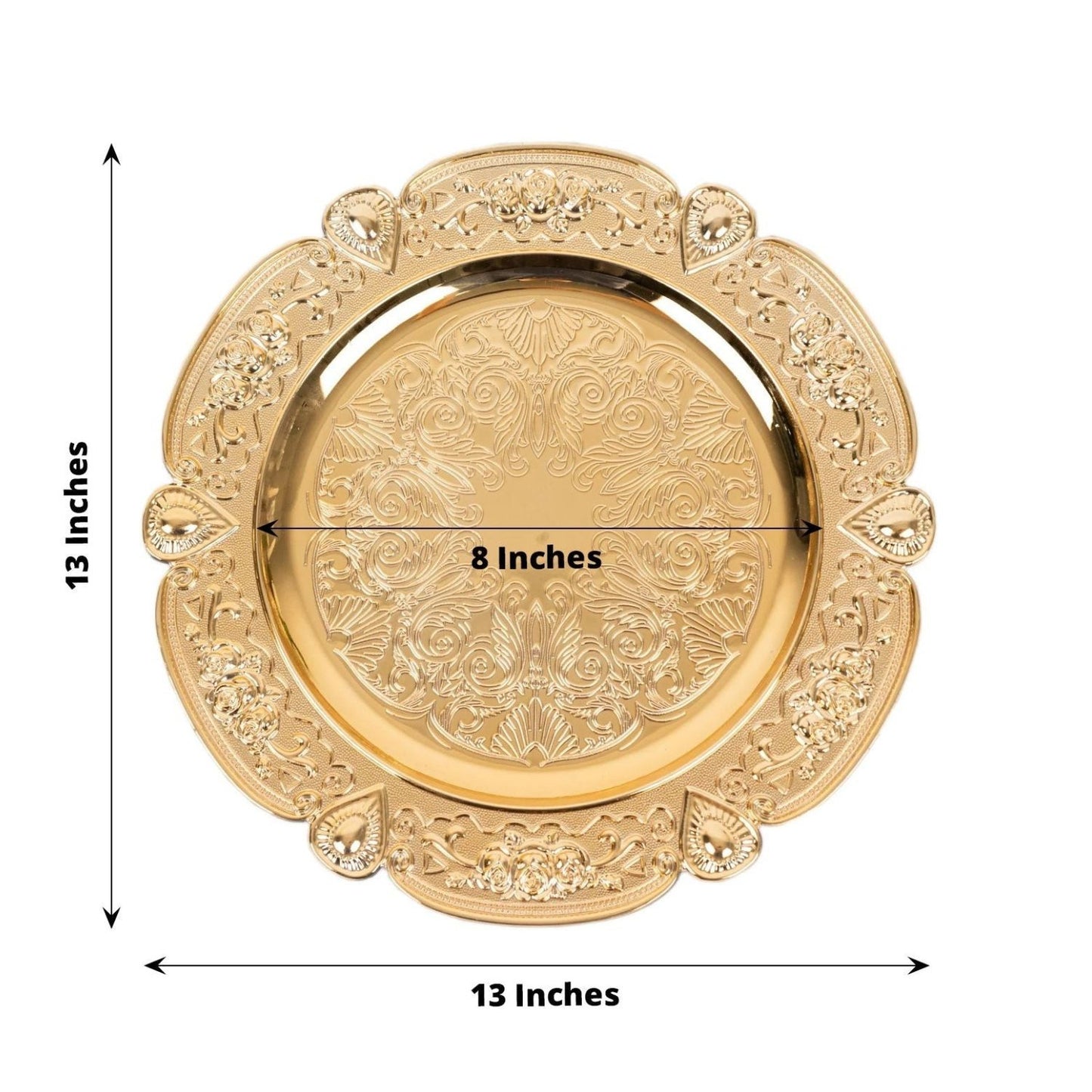 Home Collection Pack of 6 Round Floral Embossed Plastic Charger Plates 13 Inch