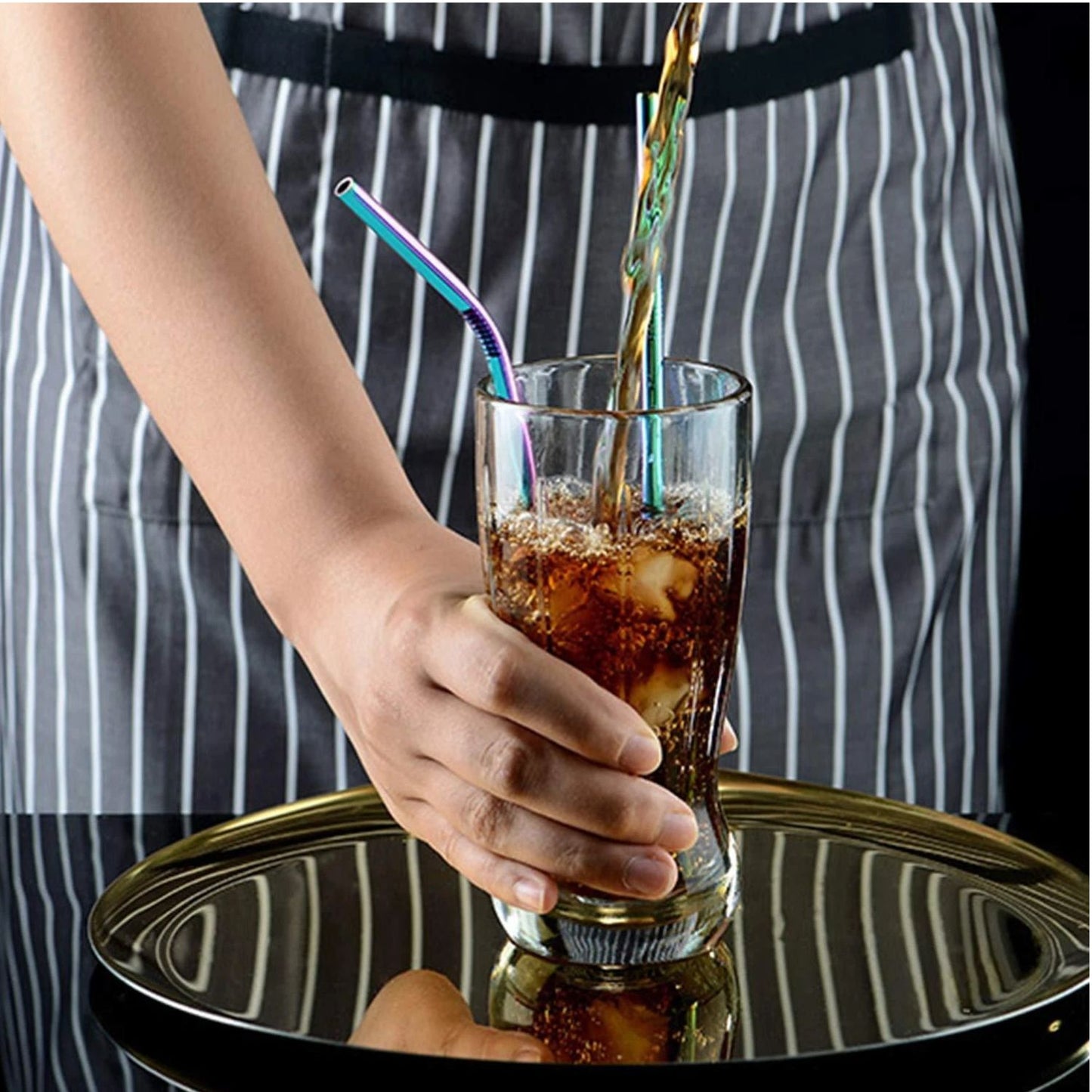 Home Collection Pack of 8 Stainless Steel Metal Cocktail Straws Set 10.5 Inch