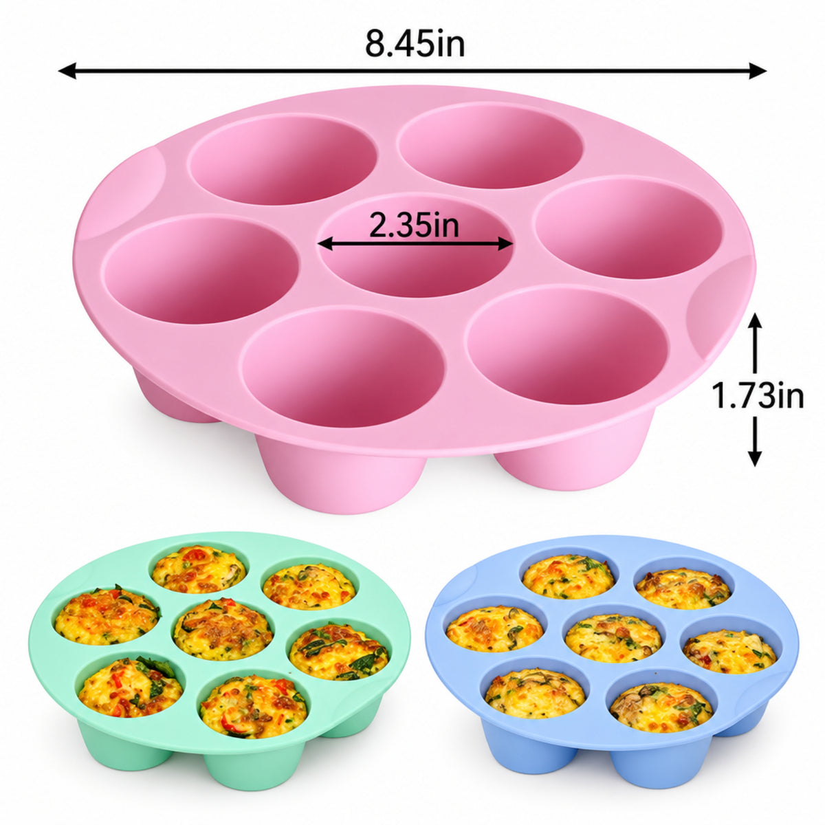 Home Collection Pack of 3 Silicone Egg Bite Molds 7-Cup Nonstick Air Fryer Muffin Pans