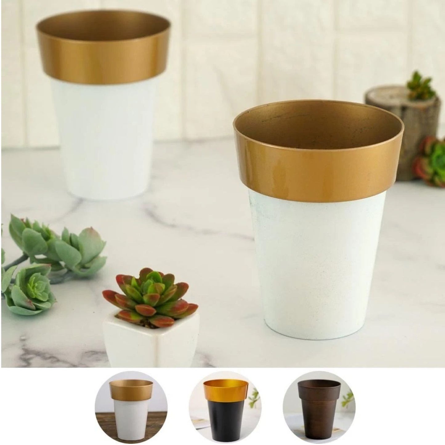 2Pcs Metallic Round Plastic Flower Plant Pots
