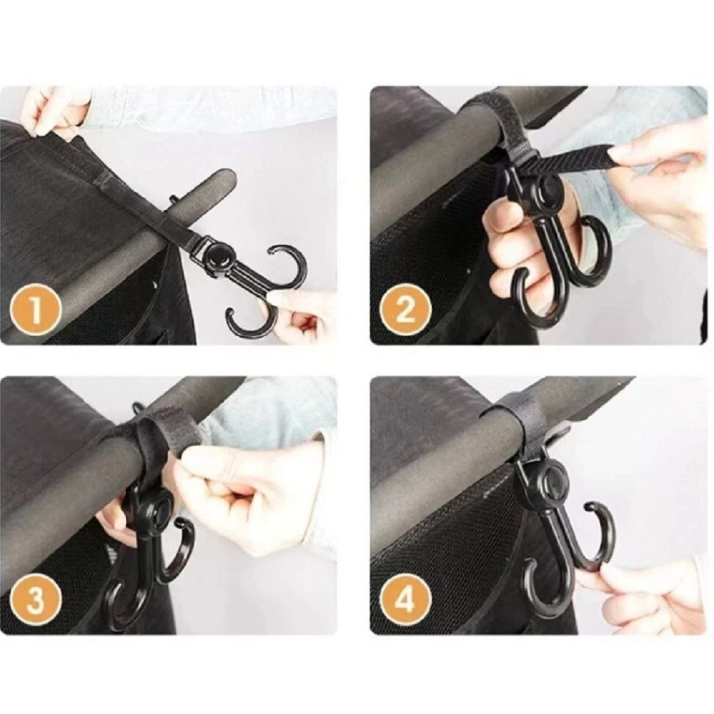 Home Collection Pack of 4 Rotatable Stroller Hooks Double Hangers with Adjustable Straps