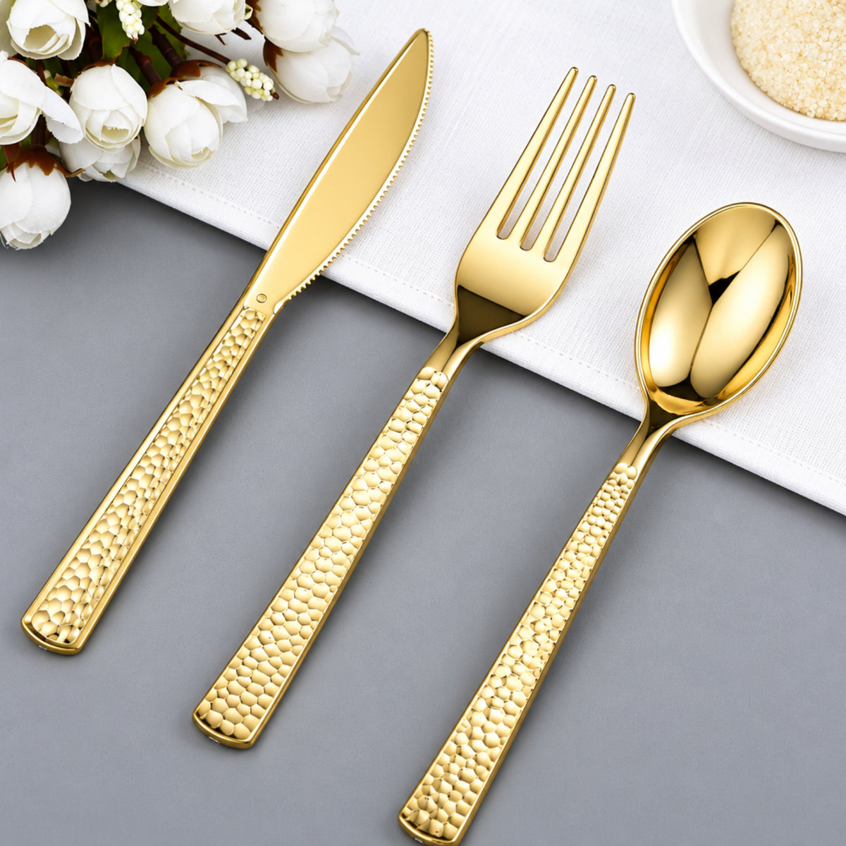 Home Collection Disposable Gold Hammered Design Plastic Forks