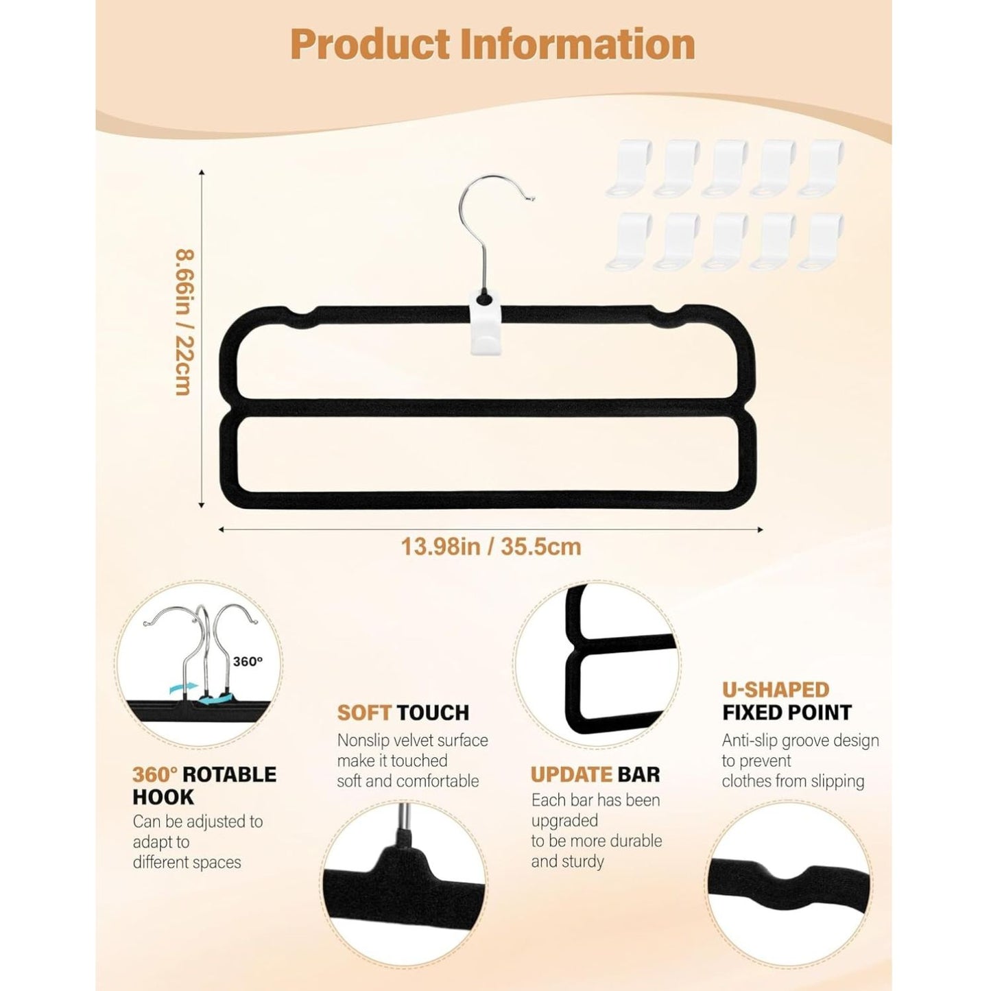 Home Collection Pack of 10 Non-Slip Slim Velvet Pant and Trouser Hangers