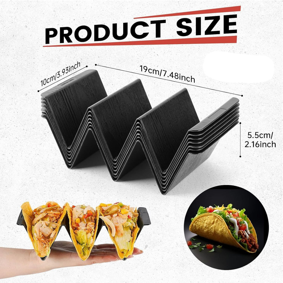 Home Collection Plastic Taco Holder Stand Large Taco Serving Tray Black