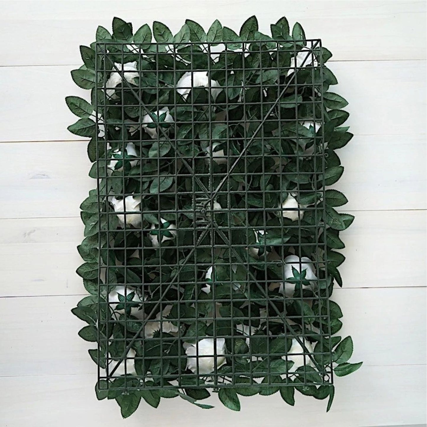 Home Collection Green and White Rose Silk Flower Wall Backdrop Panel 24x18 Inch