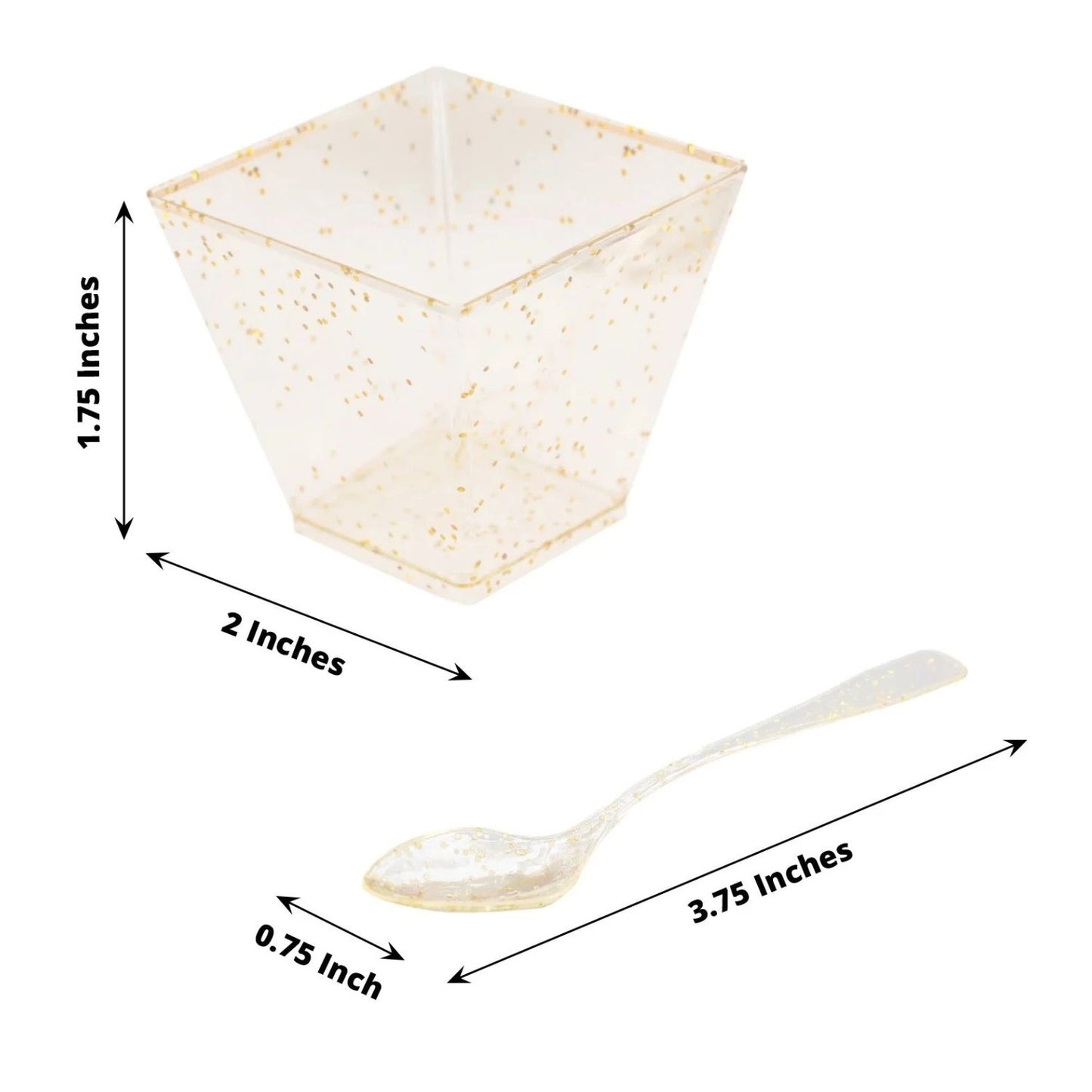 Pack of 24 2oz Clear Gold Glitter Square Dessert Cups with Spoons